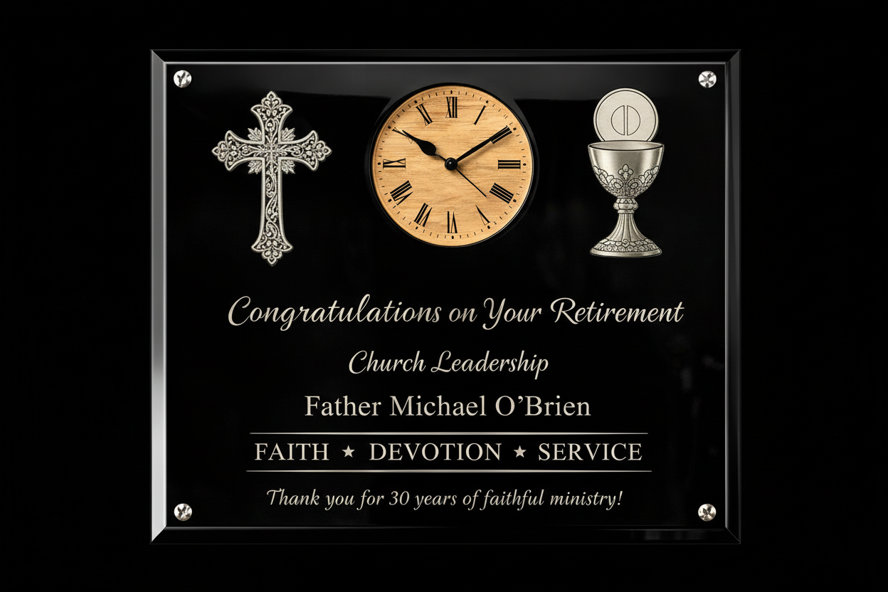Custom Recognition Plaque with Engraved Clock - Church, Organization & Sports Awards