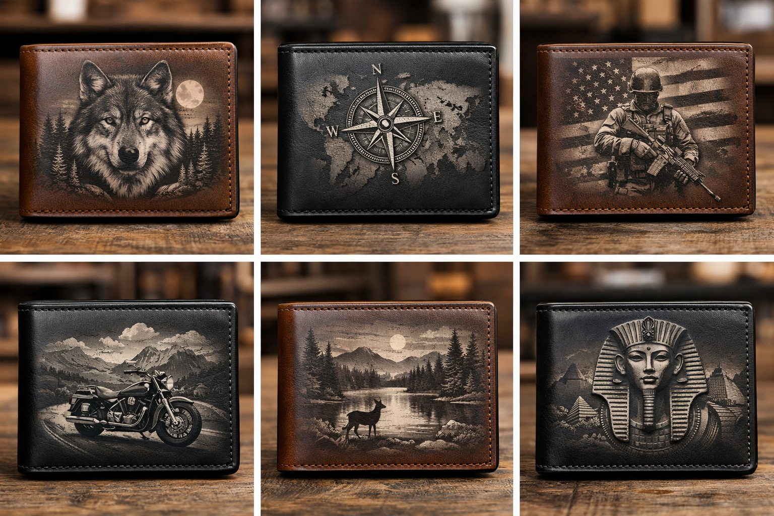 Custom Engraved RFID Blocking Leather Wallet - Personalized Images