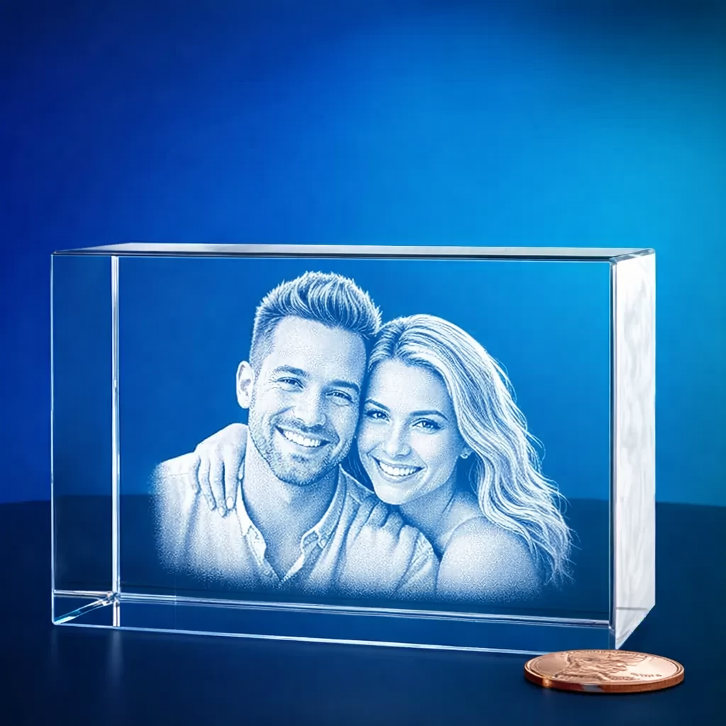 K-9 Crystal Glass Photo Engraving  Premium 2D Surface Laser Engraved Keepsake | 1" Thick Solid Crystal