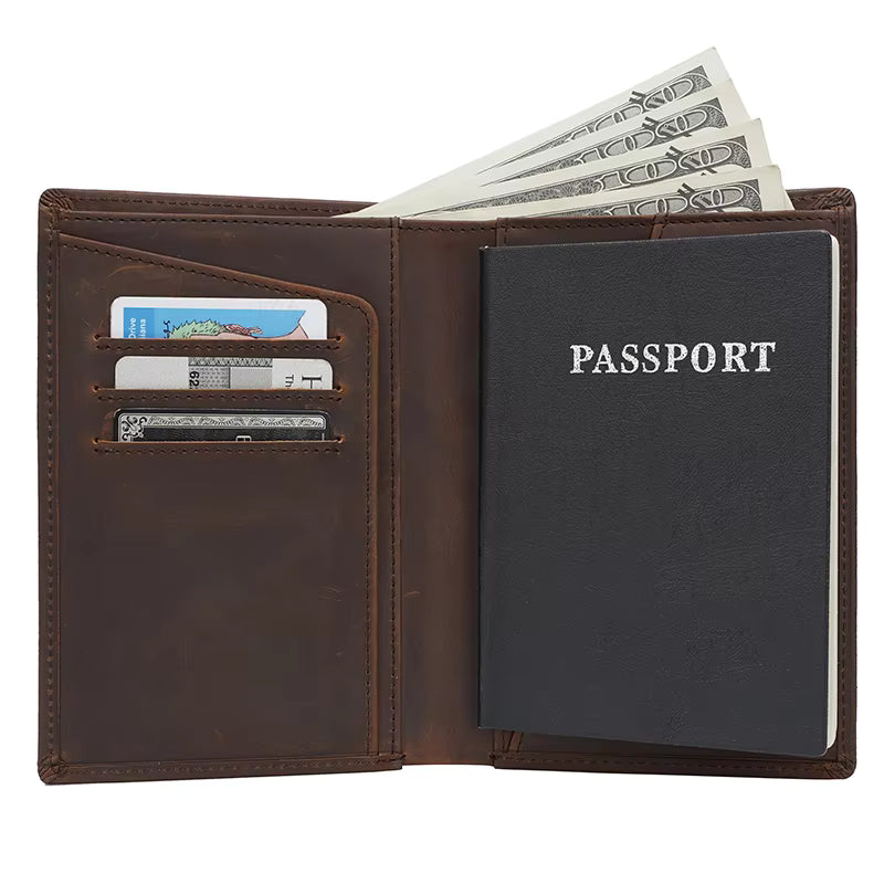 Custom Logo RFID Blocking Leather Passport Holder - Personalized Travel Wallet