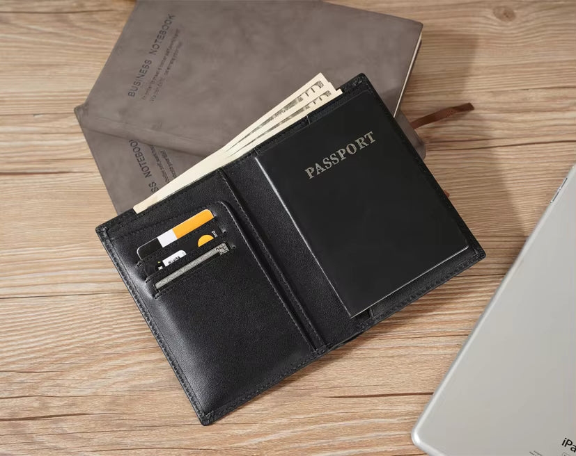 Custom Logo RFID Blocking Leather Passport Holder - Personalized Travel Wallet