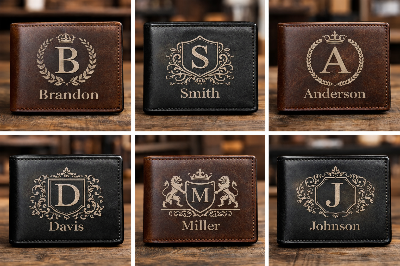 Custom Engraved RFID Blocking Leather Wallet - Personalized