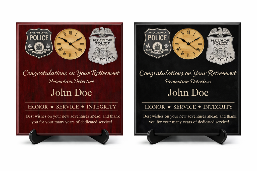 Custom Police Retirement & Promotion Plaque and Clock Without the Acrylic Overlay