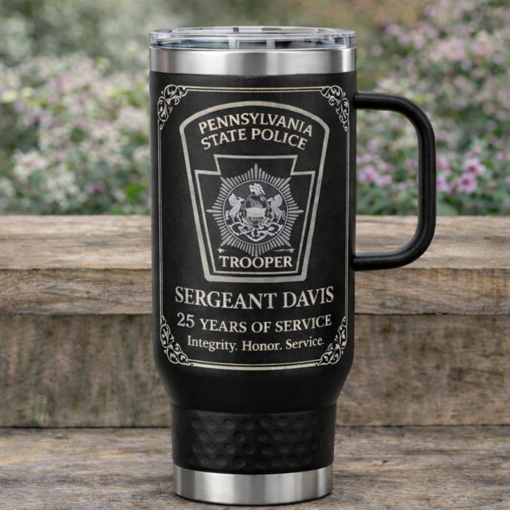 H2.0 Custom Engraved H2.0 40oz Stainless Steel Vacuum Tumbler Comfortable Handle - Law Enforcement