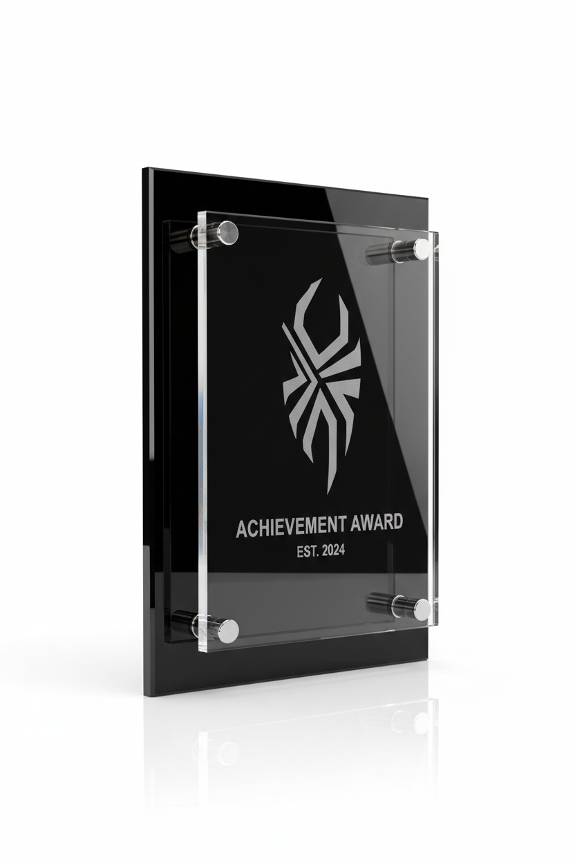 Clear acrylic overlay floating plaque - upright