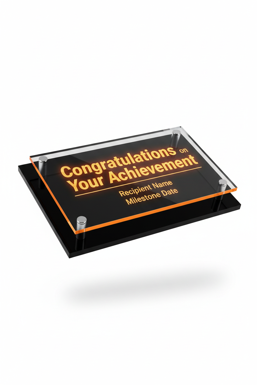 Congratulations achievement plaque - orange acrylic