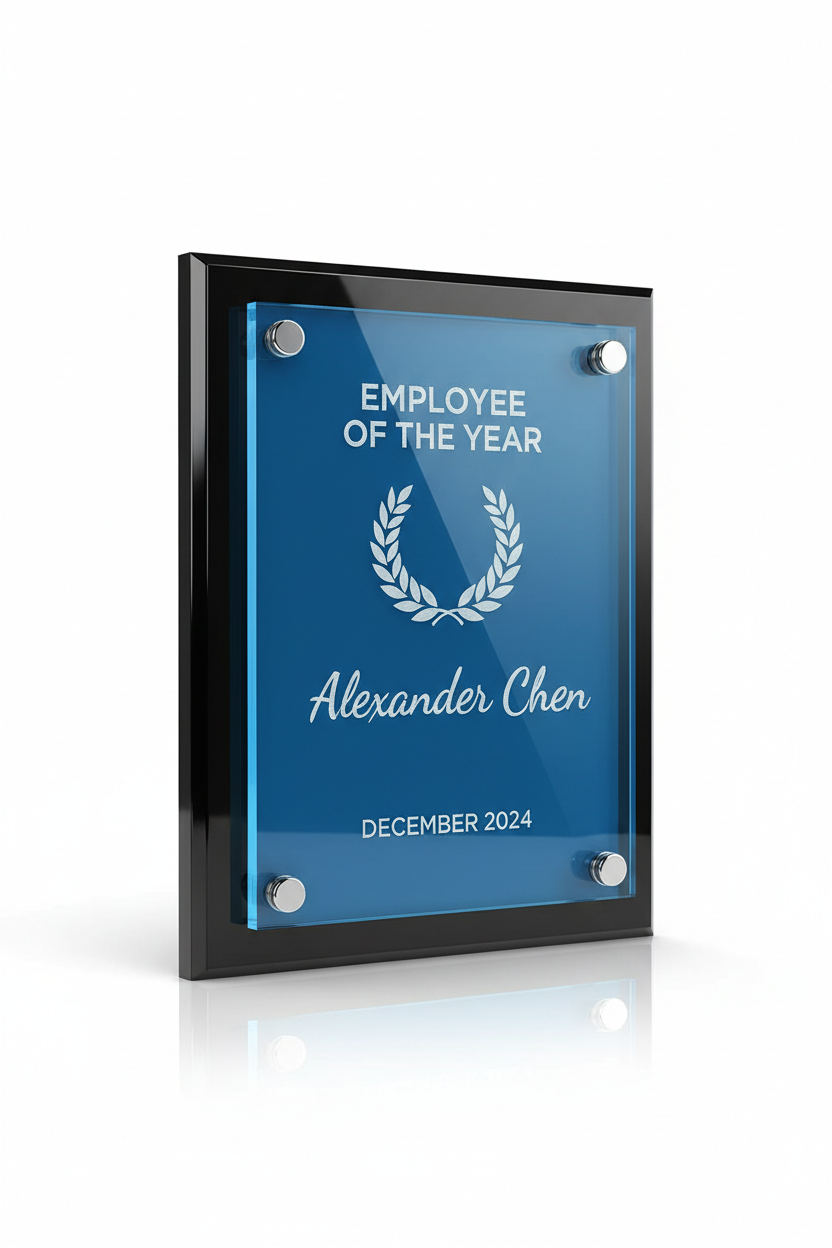 Employee of the Year plaque - blue acrylic