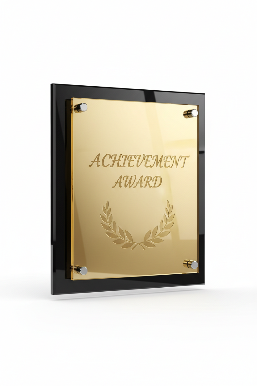 Gold acrylic overlay floating plaque - upright