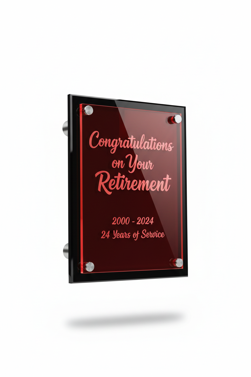 Retirement award plaque - red acrylic